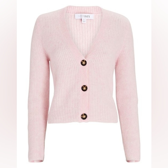 INTERMIX Sweaters - Intermix Ribbed Alpaca Wool Blend Cropped Cardigan